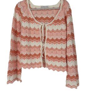 Celebrity Pink Peach & Cream Chevron Knit Tie-Front Cardigan Sweater XXL